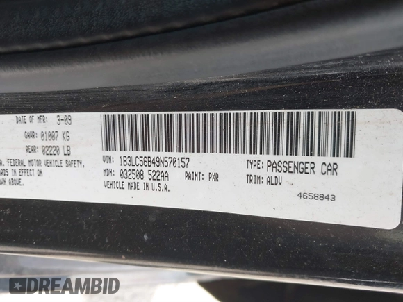 2009 Dodge Avenger SXT with VIN 1B3LC56B49N570157, listed as a IAAI auction lot 41796122 with 164,571 mi miles. Bid and sale history available at carsss.com. Image 9.