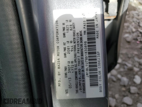 2013 Mazda 3 i Sport with VIN JM1BL1U78D1830898, listed as a Copart auction lot 46334815 with 96,924 mi miles and Salvage Title. Bid and sale history available at DreamBid. Image 13.