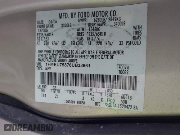 2006 Ford Explorer Limited with VIN 1FMEU75876UB33661, listed as a IAAI auction lot 41928298 with Not Provided miles and . Bid and sale history available at DreamBid. Image 9.