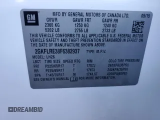 2015 GMC Terrain SLE with VIN 2GKFLRE38F6382937, listed as a Copart auction lot 86782504 with 73,691 mi miles and Salvage Title. Bid and sale history available at DreamBid. Image 15.