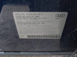 2016 Audi Q5 Premium Plus with VIN WA1L2AFP4GA046673, listed as a IAAI auction lot 41012010 with 52,553 mi miles. Bid and sale history available at carsss.com. Image 9.