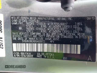 2013 Toyota Sienna L with VIN 5TDZK3DCXDS403672, listed as a IAAI auction lot 42843593 with 178,046 mi miles and . Bid and sale history available at DreamBid. Image 9.