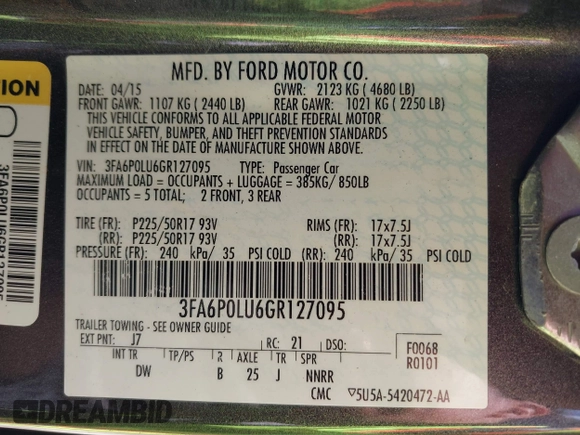 2016 Ford Fusion SE Hybrid с VIN 3FA6P0LU6GR127095, выставлен на аукционе IAAI как лот 42013324 с пробегом 134 474 миль миль и . История ставок и продаж доступна на DreamBid. Изображение 9.