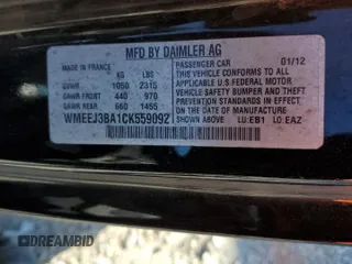 2012 Smart fortwo Pure z VIN WMEEJ3BA1CK559092, wystawiony jako Copart lot #85506924 z przebiegiem 47 806 mil mil oraz Szkoda całkowita • Salvage title. Historia ofert i sprzedaży dostępna na DreamBid. Obrazek 13.