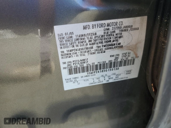 2005 Ford Five Hundred SEL with VIN 1FAFP24185G150138, listed as a Copart auction lot 78532624 with 121,538 mi miles and Salvage Title. Bid and sale history available at carsss.com. Image 13.