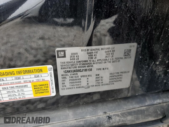 2016 Chevrolet Traverse LTZ with VIN 1GNKVJKD8GJ186138, listed as a Copart auction lot 51038625 with 101,532 mi miles and Clean Title. Bid and sale history available at DreamBid. Image 13.