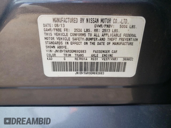 2014 Infiniti Q50 Premium with VIN JN1BV7AR0EM692683, listed as a Copart auction lot 42047765 with 139,867 mi miles and Salvage Title. Bid and sale history available at carsss.com. Image 12.