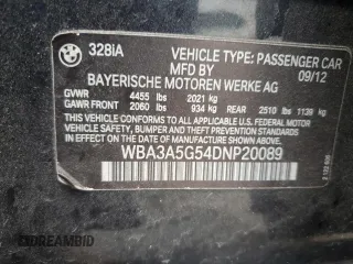 2013 BMW 3 Series 328i with VIN WBA3A5G54DNP20089, listed as a Copart auction lot 45694025 with 173,196 mi miles and Salvage Title. Bid and sale history available at carsss.com. Image 12.