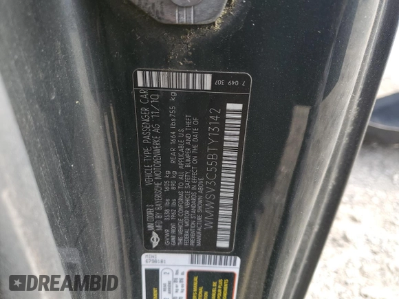2011 MINI Hardtop S with VIN WMWSV3C55BTY13142, listed as a Copart auction lot 54543905 with Not Provided miles and Salvage Title. Bid and sale history available at DreamBid. Image 12.