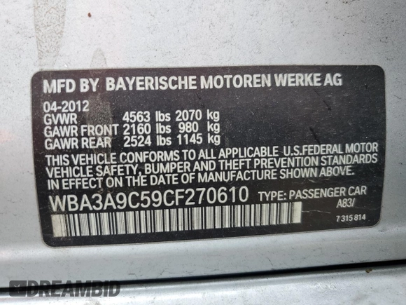 2012 BMW 3 Series 335i z VIN WBA3A9C59CF270610, wystawiony jako Copart lot #51292985 z przebiegiem 132 379 mil mil oraz Szkoda całkowita • Salvage title. Historia ofert i sprzedaży dostępna na DreamBid. Obrazek 13.