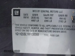 2015 Chevrolet Malibu LT with VIN 1G11C5SL1FF138368, listed as a IAAI auction lot 41271788 with 180,572 mi miles and . Bid and sale history available at DreamBid. Image 9.