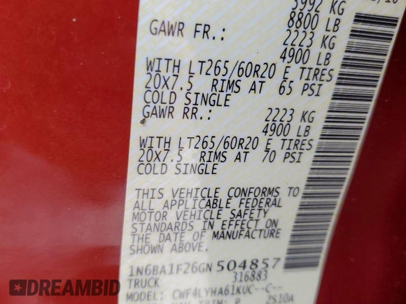 2016 Nissan Titan Platinum Reserve z VIN 1N6BA1F26GN504857, wystawiony jako Copart lot #78143964 z przebiegiem 114 257 mil mil oraz Szkoda całkowita • Salvage title. Historia ofert i sprzedaży dostępna na DreamBid. Obrazek 13.