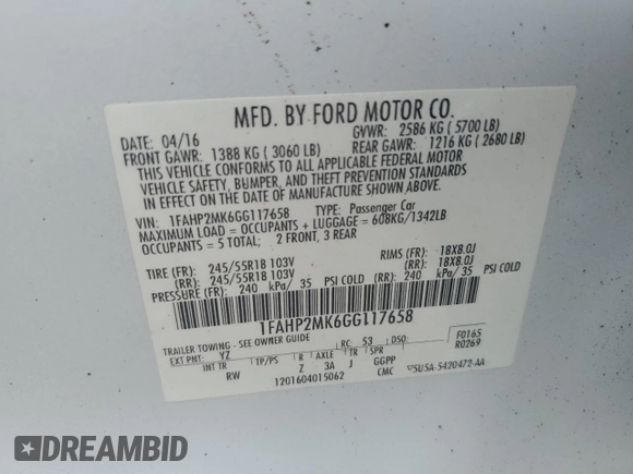 2016 Ford Police Interceptor with VIN 1FAHP2MK6GG117658, listed as a Copart auction lot 69045094 with Not provided miles and Salvage title. Bid and sale history available at DreamBid. Image 12.