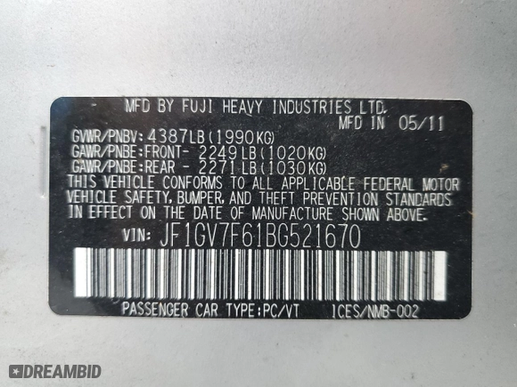 2011 Subaru Impreza Sedan WRX WRX Limited with VIN JF1GV7F61BG521670, listed as a Copart auction lot 71816544 with 142,910 mi miles and Salvage Title. Bid and sale history available at carsss.com. Image 12.