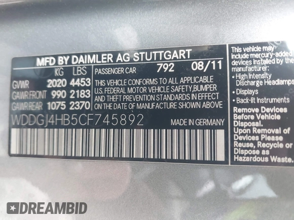 2012 Mercedes-Benz C 250 с VIN WDDGJ4HB5CF745892, выставлен на аукционе IAAI как лот 42347608 с пробегом 109 677 миль миль и . История ставок и продаж доступна на DreamBid. Изображение 9.