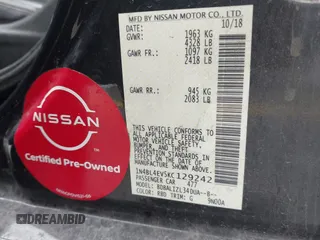 2019 Nissan Altima SL with VIN 1N4BL4EV5KC129242, listed as a IAAI auction lot 41946613 with 120,006 mi miles and . Bid and sale history available at DreamBid. Image 9.