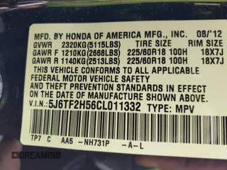 2012 Honda Crosstour EX-L with VIN 5J6TF2H56CL011332, listed as a IAAI auction lot 40751726 with 167,804 mi miles. Bid and sale history available at carsss.com. Image 9.