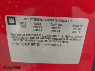 2007 Pontiac Grand Prix GT with VIN 2G2WR554571184153, listed as a IAAI auction lot 41882048 with 107,278 mi miles. Bid and sale history available at carsss.com. Image 9.