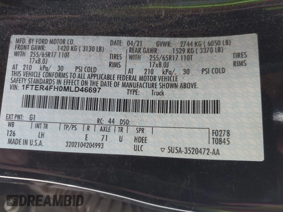2021 Ford Ranger XL z VIN 1FTER4FH0MLD46697, wystawiony jako IAAI lot #42355573 z przebiegiem 30 664 mil mil oraz . Historia ofert i sprzedaży dostępna na DreamBid. Obrazek 9.