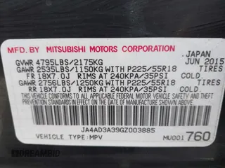 2016 Mitsubishi Outlander SE with VIN JA4AD3A39GZ003885, listed as a IAAI auction lot 41869646 with 193,320 mi miles and . Bid and sale history available at DreamBid. Image 9.