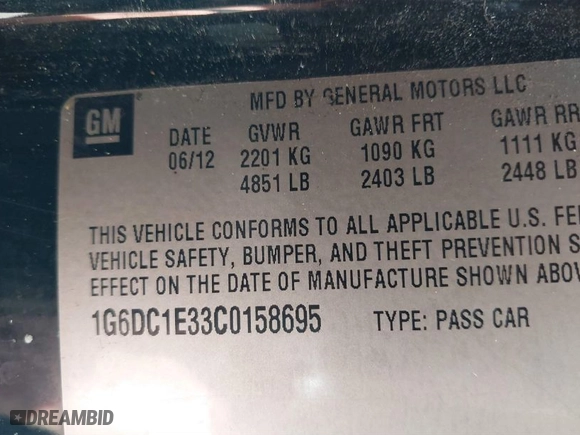 2012 Cadillac CTS Coupe with VIN 1G6DC1E33C0158695, listed as a IAAI auction lot 41752295 with 150,887 mi miles. Bid and sale history available at carsss.com. Image 9.