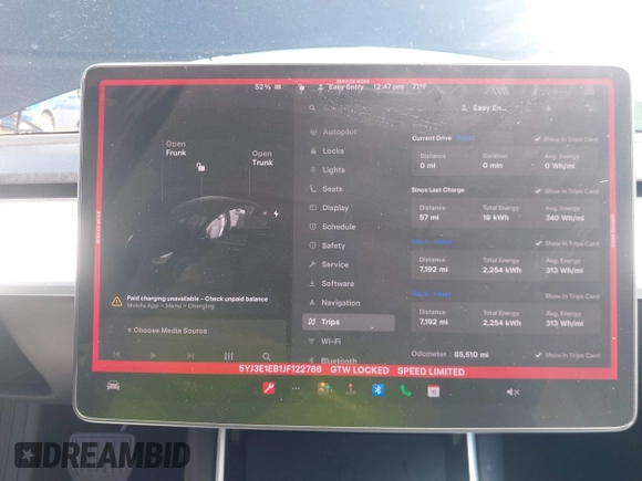 2018 Tesla Model 3 Long Range Battery with VIN 5YJ3E1EB1JF122786, listed as a IAAI auction lot 42010451 with 85,510 mi miles and . Bid and sale history available at DreamBid. Image 7.