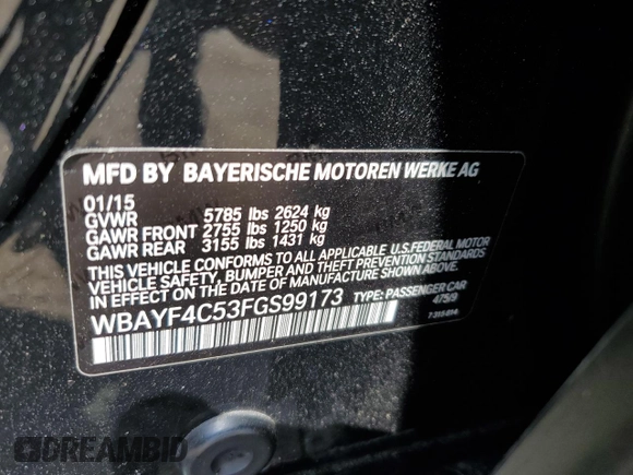 2015 BMW 7 Series 740Li xDrive with VIN WBAYF4C53FGS99173, listed as a Copart auction lot 64185443 with 80,230 mi miles and . Bid and sale history available at DreamBid. Image 14.