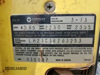 1973 Dodge Dart z VIN LH23C3R263253, wystawiony jako Copart lot #59388405 z przebiegiem 57 319 mil mil oraz Czysty tytuł • Clean title. Historia ofert i sprzedaży dostępna na DreamBid. Obrazek 12.