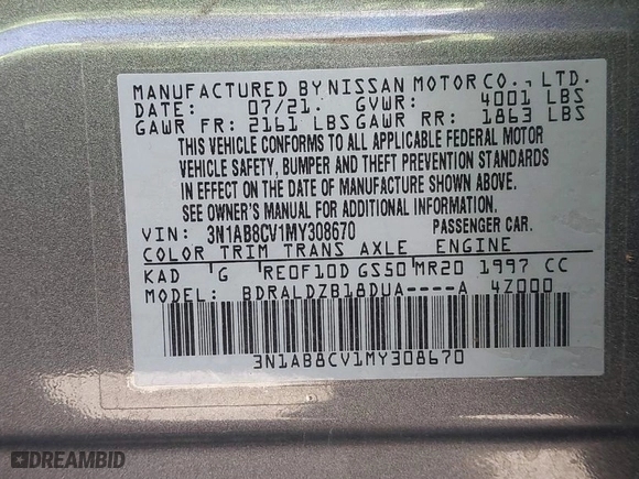 2021 Nissan Sentra SV with VIN 3N1AB8CV1MY308670, listed as a IAAI auction lot 42025140 with 60,656 mi miles. Bid and sale history available at carsss.com. Image 9.