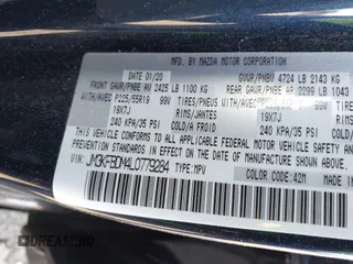 2020 Mazda CX-5 Grand Touring with VIN JM3KFBDM4L0779284, listed as a IAAI auction lot 42060936 with 9,227 mi miles. Bid and sale history available at carsss.com. Image 9.