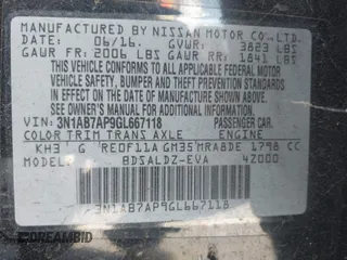 2016 Nissan Sentra S with VIN 3N1AB7AP9GL667118, listed as a IAAI auction lot 41866743 with 155,021 mi miles and . Bid and sale history available at DreamBid. Image 9.