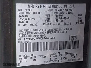 2001 Ford F-150 SuperCrew XLT with VIN 1FTRW07WX1KA43606, listed as a IAAI auction lot 41956736 with 278,543 mi miles. Bid and sale history available at carsss.com. Image 9.