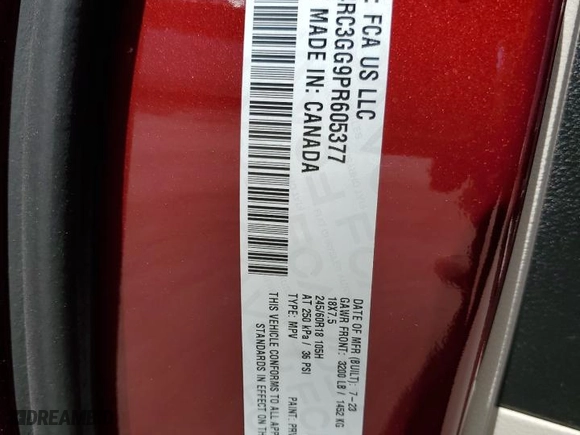 2023 Chrysler Pacifica Limited with VIN 2C4RC3GG9PR605377, listed as a Copart auction lot 51781805 with 7,606 mi miles and Salvage Title. Bid and sale history available at carsss.com. Image 15.