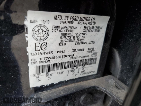 2011 Ford F-250 XL z VIN 1FT7W2B68BEB27949, wystawiony jako Copart lot #88403265 z przebiegiem 162 383 mil mil oraz Szkoda całkowita • Salvage title. Historia ofert i sprzedaży dostępna na DreamBid. Obrazek 14.