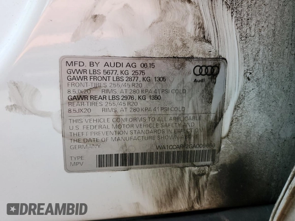 2016 Audi SQ5 Premium Plus with VIN WA1CCAFP2GA009666, listed as a Copart auction lot 76246243 with 89,356 mi miles. Bid and sale history available at carsss.com. Image 12.