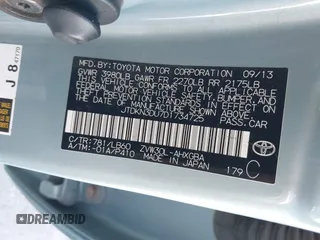2013 Toyota Prius One with VIN JTDKN3DU7D1734725, listed as a IAAI auction lot 41702527 with 188,983 mi miles. Bid and sale history available at carsss.com. Image 9.