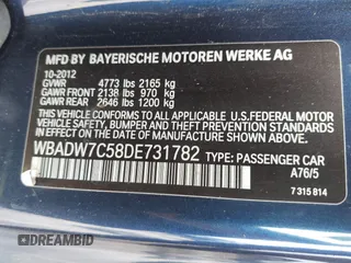 2013 BMW 3 Series 328i z VIN WBADW7C58DE731782, wystawiony jako IAAI lot #42234774 z przebiegiem 126 967 mil mil oraz . Historia ofert i sprzedaży dostępna na DreamBid. Obrazek 9.