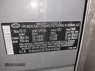 2022 Hyundai Santa Fe XRT with VIN 5NMS6DAJ4NH410362, listed as a IAAI auction lot 41775131 with 21,474 mi miles. Bid and sale history available at carsss.com. Image 9.