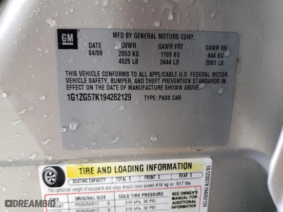 2009 Chevrolet Malibu LS w/1FL with VIN 1G1ZG57K194262129, listed as a Copart auction lot 86752524 with 84,473 mi miles and Salvage Title. Bid and sale history available at carsss.com. Image 13.
