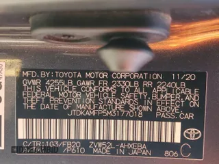 2021 Toyota Prius LE with VIN JTDKAMFP5M3177018, listed as a Copart auction lot 63930405 with 58,439 mi miles and Salvage title. Bid and sale history available at DreamBid. Image 12.
