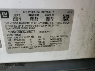 2016 Chevrolet Traverse LT с VIN 1GNKVGKD9GJ345977, выставлен на аукционе Copart как лот 56286805 с пробегом 118 621 миль миль и Списание • Salvage title. История ставок и продаж доступна на DreamBid. Изображение 14.