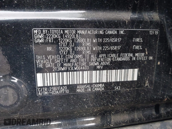 2020 Toyota RAV4 Hybrid XLE z VIN 2T3RWRFV3LW064403, wystawiony jako IAAI lot #42297370 z przebiegiem 102 730 mil mil oraz . Historia ofert i sprzedaży dostępna na DreamBid. Obrazek 9.