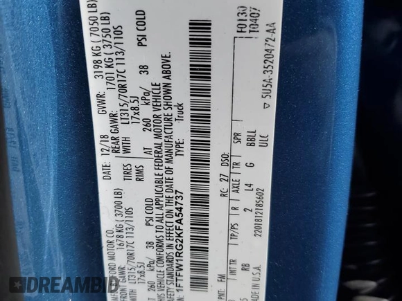 2019 Ford F-150 Raptor with VIN 1FTFW1RG2KFA54737, listed as a Copart auction lot 42795255 with 105,012 mi miles and Salvage Title. Bid and sale history available at carsss.com. Image 12.