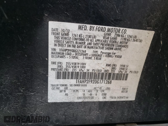 2013 Ford Taurus Limited с VIN 1FAHP2F92DG171268, выставлен на аукционе Copart как лот 81431874 с пробегом 199 042 миль миль и Списание • Salvage title. История ставок и продаж доступна на DreamBid. Изображение 15.