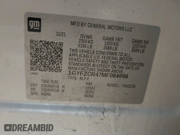 2021 Cadillac XT4 FWD Premium Luxury with VIN 1GYFZCR47MF084998, listed as a IAAI auction lot 41483283 with 1 mi miles. Bid and sale history available at carsss.com. Image 9.