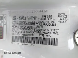 2020 Acura RDX Technology with VIN 5J8TC1H56LL008117, listed as a IAAI auction lot 42013206 with 83,032 mi miles and . Bid and sale history available at DreamBid. Image 9.