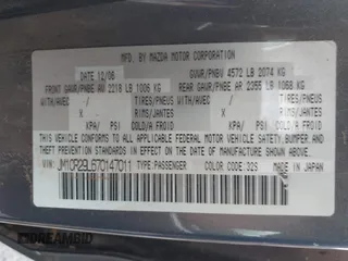 2007 Mazda 5 Touring с VIN JM1CR29L670147011, выставлен на аукционе IAAI как лот 42199963 с пробегом 169 914 миль миль и . История ставок и продаж доступна на DreamBid. Изображение 9.