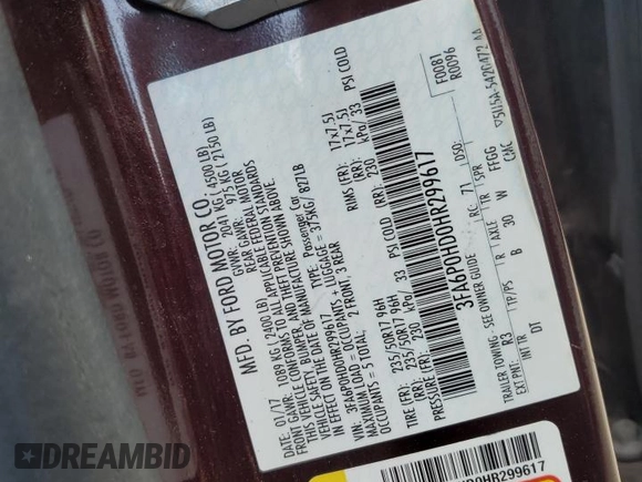 2017 Ford Fusion SE with VIN 3FA6P0HD0HR299617, listed as a Copart auction lot 54745165 with 124,594 mi miles and Clean title. Bid and sale history available at DreamBid. Image 12.