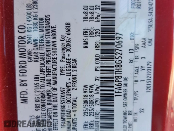 2016 Ford Mustang EcoBoost z VIN 1FA6P8TH8G5270697, wystawiony jako Copart lot #46296705 z przebiegiem 111 784 mil mil oraz Szkoda całkowita • Salvage title. Historia ofert i sprzedaży dostępna na DreamBid. Obrazek 12.