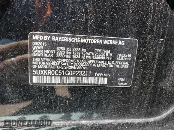 2016 BMW X5 xDrive35i with VIN 5UXKR0C51G0P23211, listed as a Copart auction lot 53495155 with 115,229 mi miles and Salvage Title. Bid and sale history available at carsss.com. Image 13.